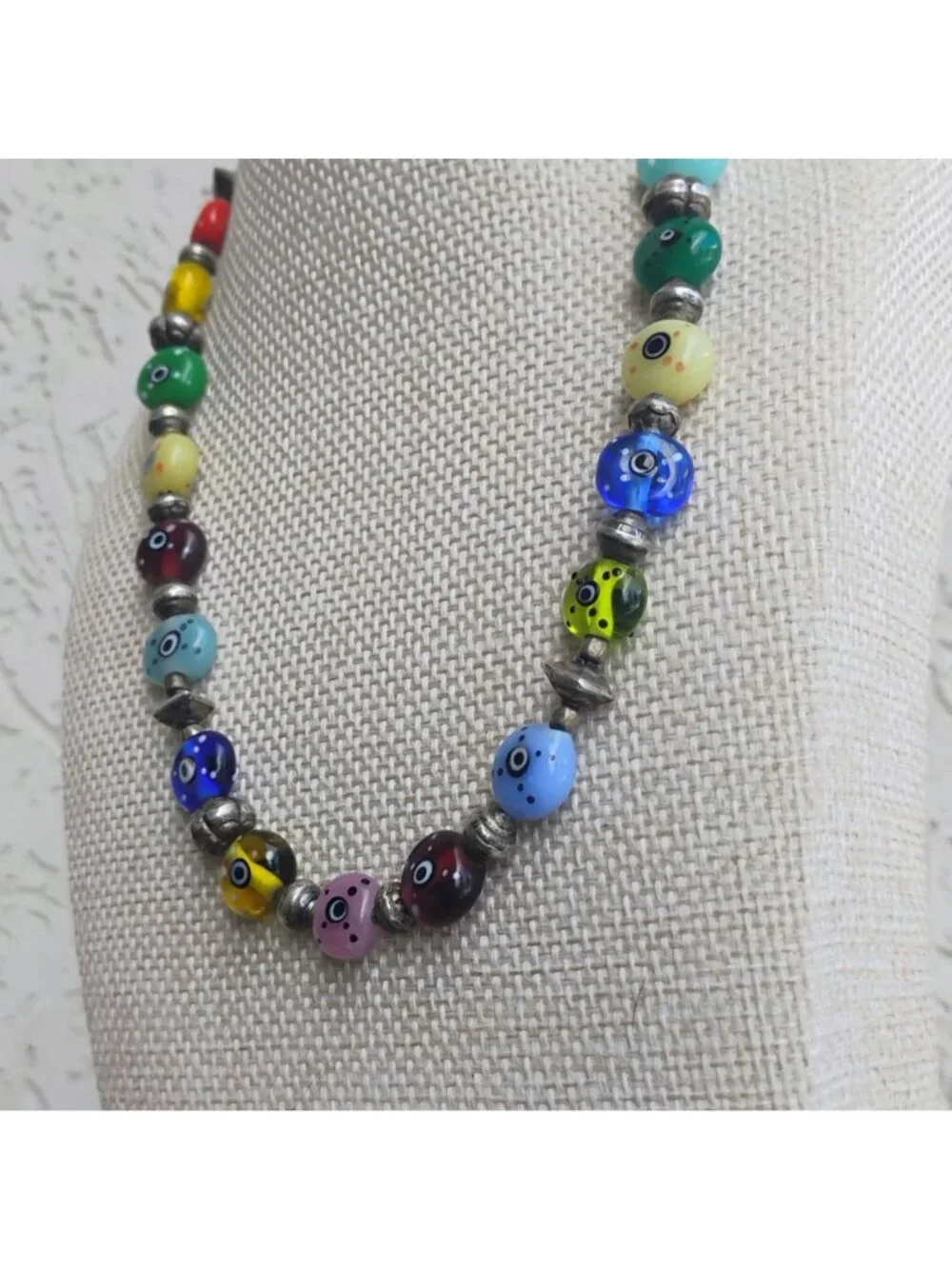 Handmade Italian Murano Glass Millefiori Bead Necklace All Seeing Eye 15" - Picture 3 of 10